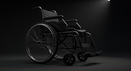 Solitary Wheelchair Illuminated by a Dramatic Spotlight in a Dark Void.