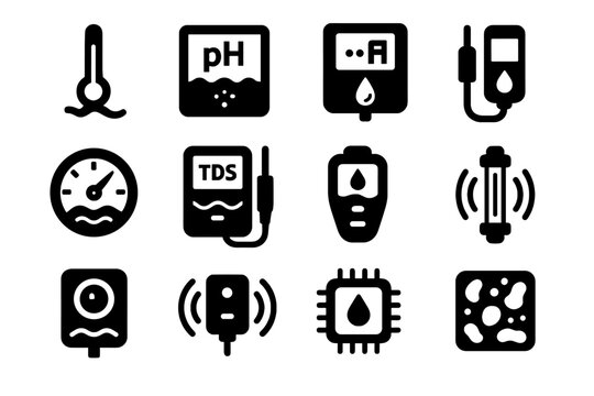 Icons indicator oxygen tds aquarium alert ammonia icon sensor lamp vector monitor