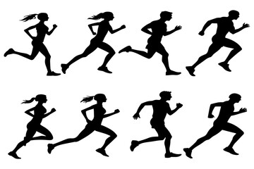 Jogging and Running Silhouettes Vector Illustration