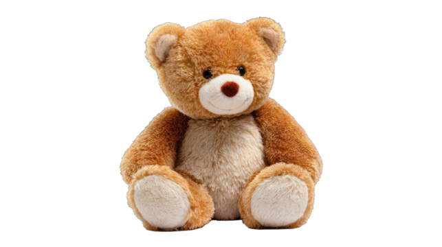 A teddy bear, seated, facing forward.  Soft, plush toy
