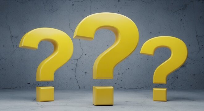 The Enigmatic Trio of Yellow Question Marks on a Textured Surface