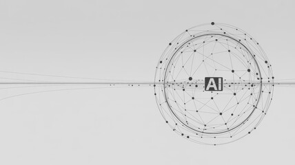 Abstract network sphere with ai text at its center, representing artificial intelligence, machine learning, and advanced technology