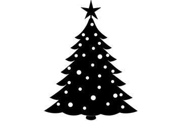 Obraz premium Black silhouette of a decorated christmas tree with a star on top