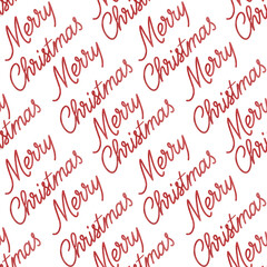  Seamless pattern with “Merry Christmas” in red calligraphy on white background. Perfect for stickers, greeting cards, wrapping paper, and holiday crafts.