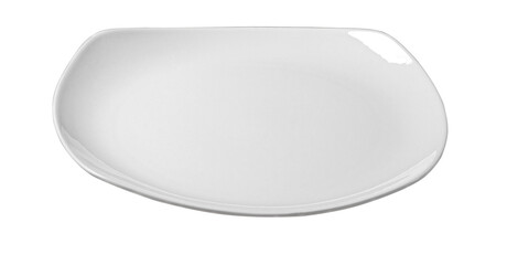 Empty white square plate with rounded corners on transparent background