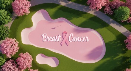 Pink Sand Trap with Breast Cancer Awareness Ribbon on Lush Golf Course