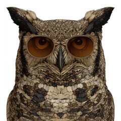 Detailed illustration of an owl wearing sunglasses, showcasing intricate linework and a sophisticated color palette.