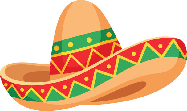 Mexican sombrero hat. Traditional sombreros with ethnic patterns, Mexico style masks cartoon vector illustration of Mexican fashion illustration