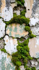 Weathered wall with moss