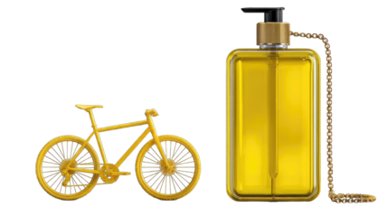 Gold bicycle and bottle