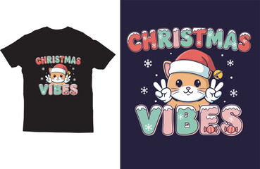 Christmas Vibes – Cute Cat Santa T-Shirt Design