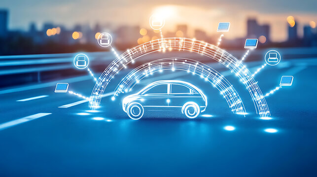 Smart Car Connectivity: Futuristic Vehicle with Digital Network Interface