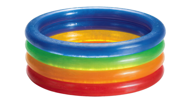 Colorful inflatable pool rings stacked