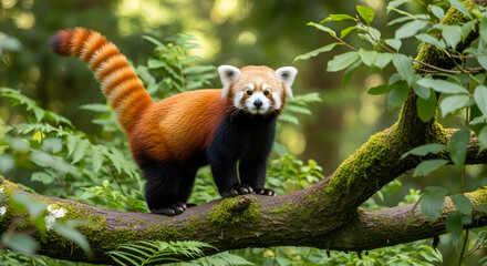 Obraz premium Red Panda on Tree Branch