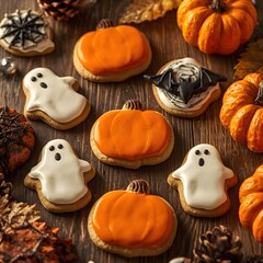 Festive homemade cookies with ghosts and pumpkins.