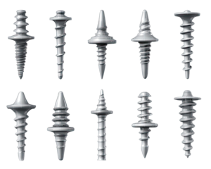 Various medical screws in a grid pattern