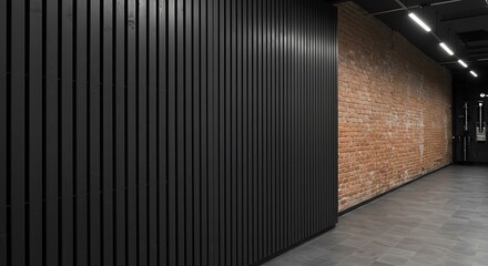 Obraz premium Black wall with vertical paneling and brick texture
