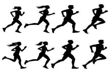 Running Silhouette Figures Vector Illustration