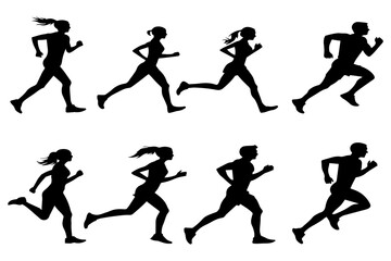 Running Silhouette Figures Vector Illustration