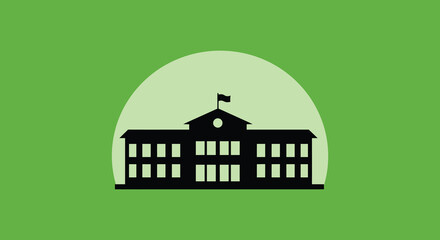 school building icon with green background and flag