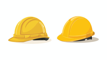 Two yellow construction safety helmets for industry and protection are depicted in a vector illustration.