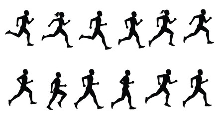 a group of runners in various stages of motion
