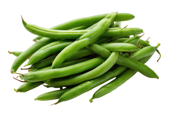 Fresh green beans, a pile of vibrant, oblong pods, slightly overlapping,  with visible  stem ends