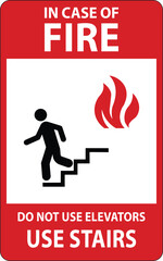 In case of fire do not use elevator sign, logo, , icon, sticker, label,  symbol, black, line, flat vector, isolated illustration. © Ai Arts
