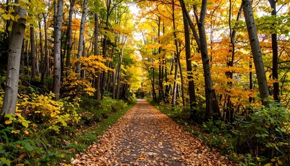Autumnal path through a colorful forest