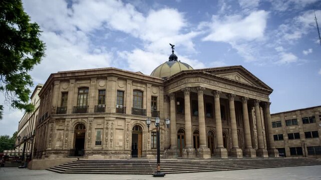 wide-angle view time lapse video of the iconic Teatro de la Paz in San Luis Potosi, San Luis Potosi, Mexico