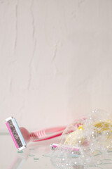 Razor blades in bathroom glass shelf