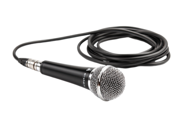 Black dynamic microphone with coiled cable
