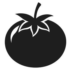 Tomato Silhouette Icon with Leafy Stem