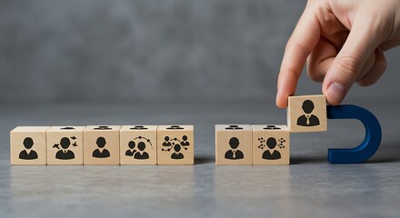 Recruitment concept - Magnet attracting a person icon.