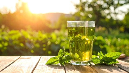 Refreshing herbal tea outdoors