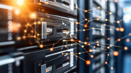 Server Racks with Illuminated Network Connections