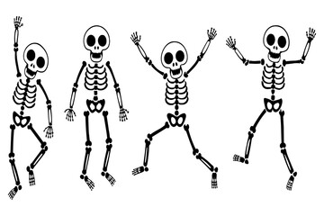 Cute and Funny Dancing Skeleton Characters Vector Illustration