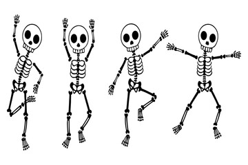 Cute and Funny Dancing Skeleton Characters Vector Illustration