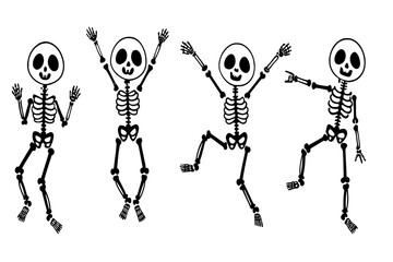 Cute and Funny Dancing Skeleton Characters Vector Illustration