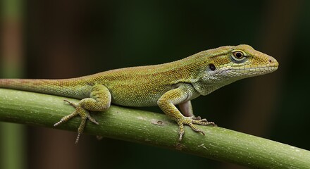 Fototapeta premium Green Anole Lizard Perched on a Branch.