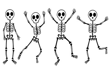 Cute and Funny Dancing Skeleton Characters Vector Illustration