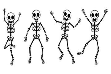 Cute and Funny Dancing Skeleton Characters Vector Illustration
