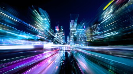 Obraz premium High-speed light trails in a smart modern mega city