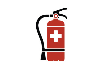 A graphic illustration of a red fire extinguisher with a white cross on it against a white background