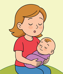 A mother singing a lullaby to her baby.