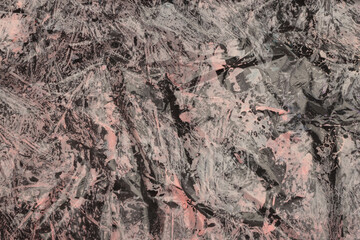 Black and beige pink painting art marble blot on cellophane;. Stain gringe dirty wall. Abstract texture relief background.