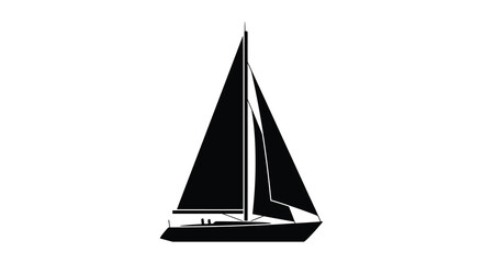 a sleek black sailboat silhouette against white background