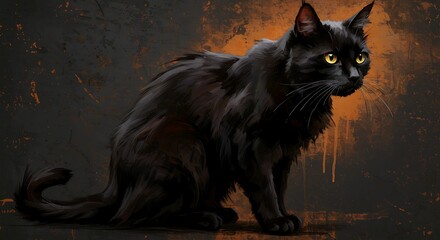 Mysterious Black Cat with Glowing Yellow Eyes.