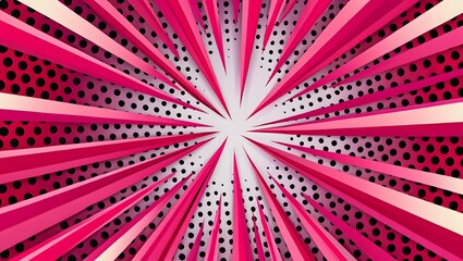 Pink Comic Book Radial Burst Polka Dot Background
