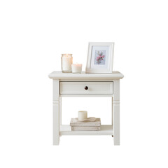 White Wooden Nightstand with Candles, Frame, and Books - Cozy Bedroom Decor